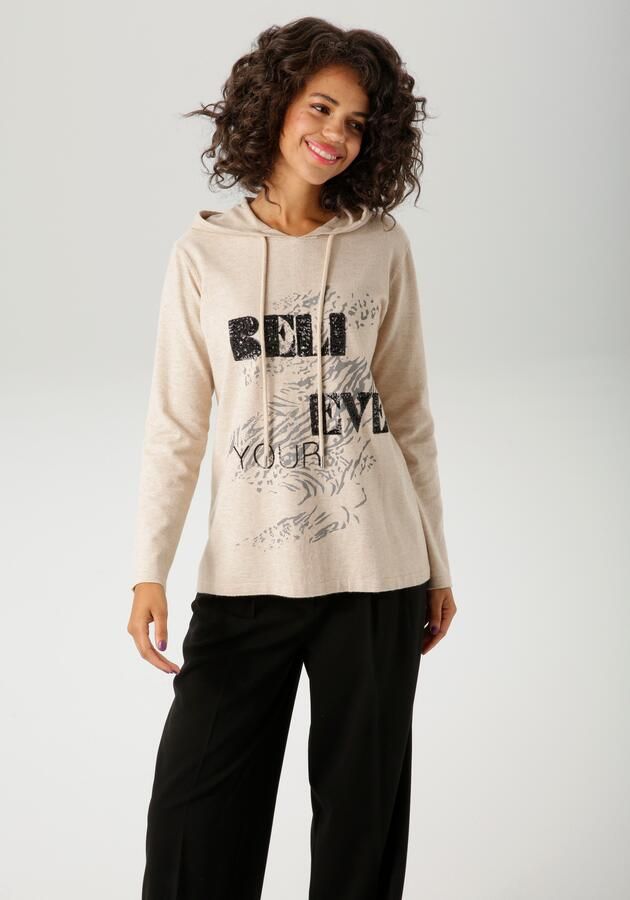 Aniston CASUAL Gebreide trui met pailletten-opschrift versierd voorpand nieuwe collectie - Foto 7