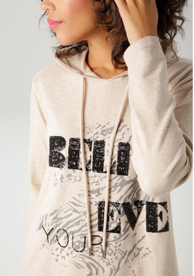 Aniston CASUAL Gebreide trui met pailletten-opschrift versierd voorpand nieuwe collectie - Foto 3