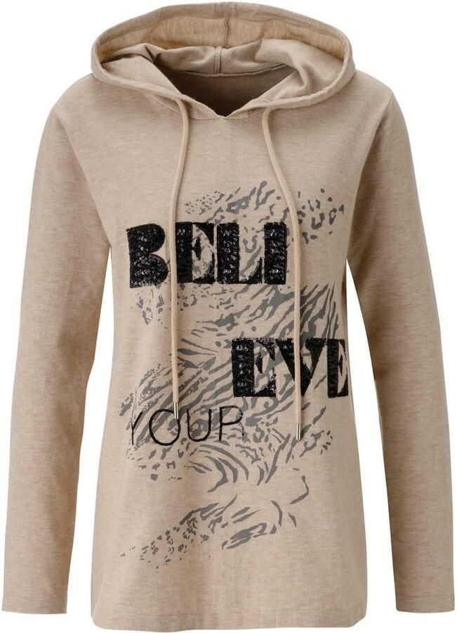 Aniston CASUAL Gebreide trui met pailletten-opschrift versierd voorpand nieuwe collectie - Foto 2