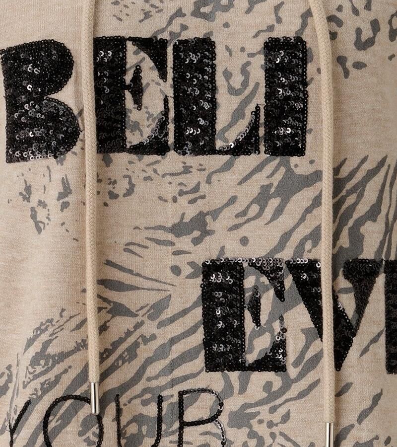 Aniston CASUAL Gebreide trui met pailletten-opschrift versierd voorpand nieuwe collectie