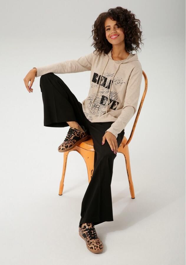 Aniston CASUAL Gebreide trui met pailletten-opschrift versierd voorpand nieuwe collectie - Foto 4