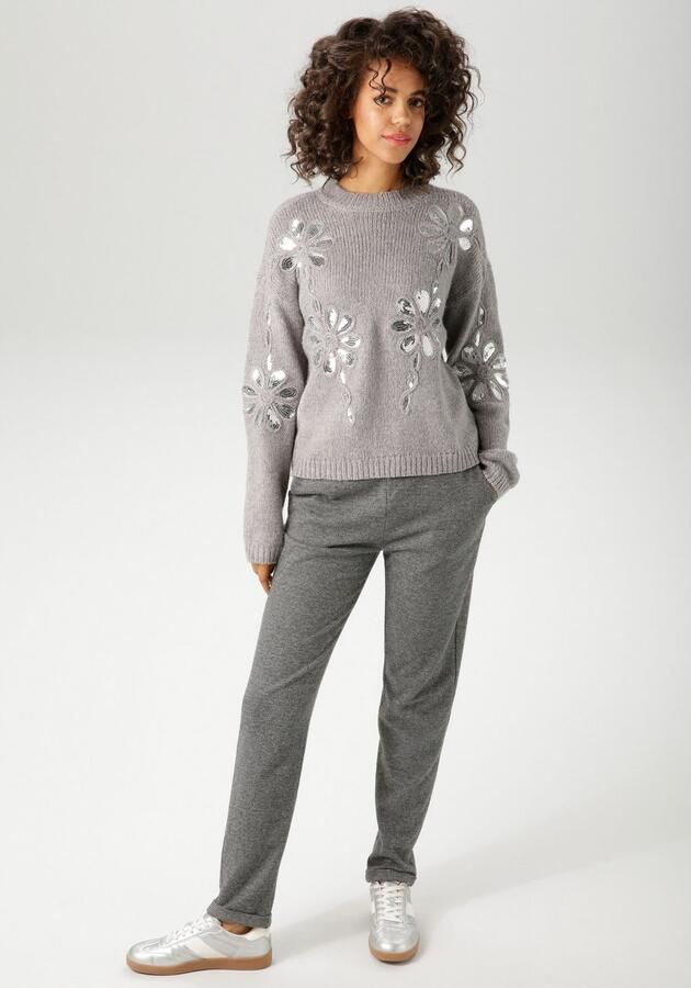 Aniston CASUAL Gebreide trui met pailletten versierde bloem-applicaties nieuwe collectie - Foto 6