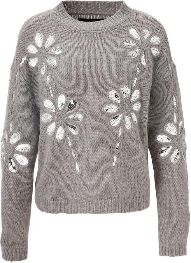 Aniston CASUAL Gebreide trui met pailletten versierde bloem-applicaties nieuwe collectie - Foto 2