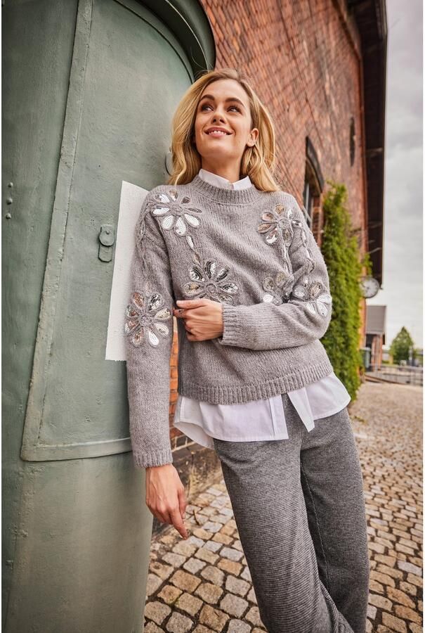 Aniston CASUAL Gebreide trui met pailletten versierde bloem-applicaties nieuwe collectie - Foto 8