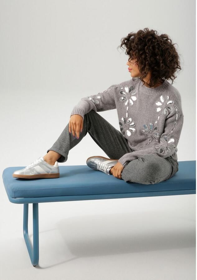 Aniston CASUAL Gebreide trui met pailletten versierde bloem-applicaties nieuwe collectie - Foto 4