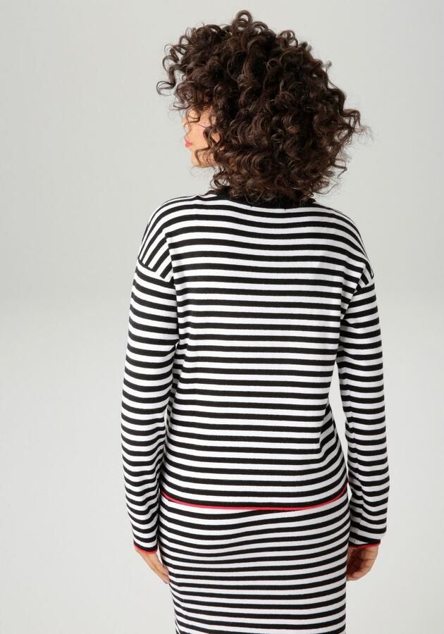 Aniston CASUAL Gebreide trui met rode kleuraccenten op de zoom en de mouwen nieuwe collectie - Foto 5