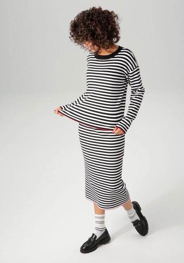 Aniston CASUAL Gebreide trui met rode kleuraccenten op de zoom en de mouwen nieuwe collectie - Foto 6