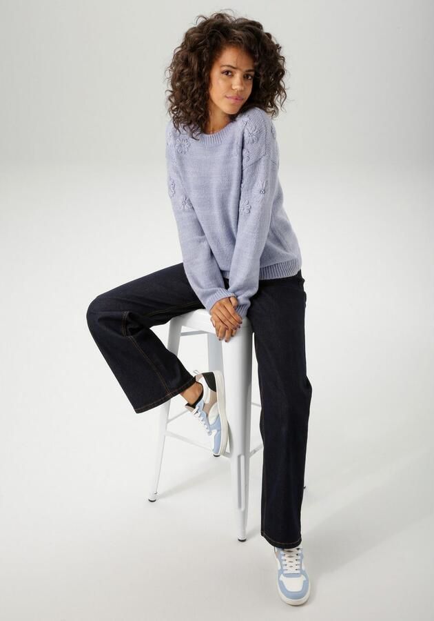 Aniston CASUAL Gebreide trui versierd met opgestikte bloe nieuwe collectie - Foto 4