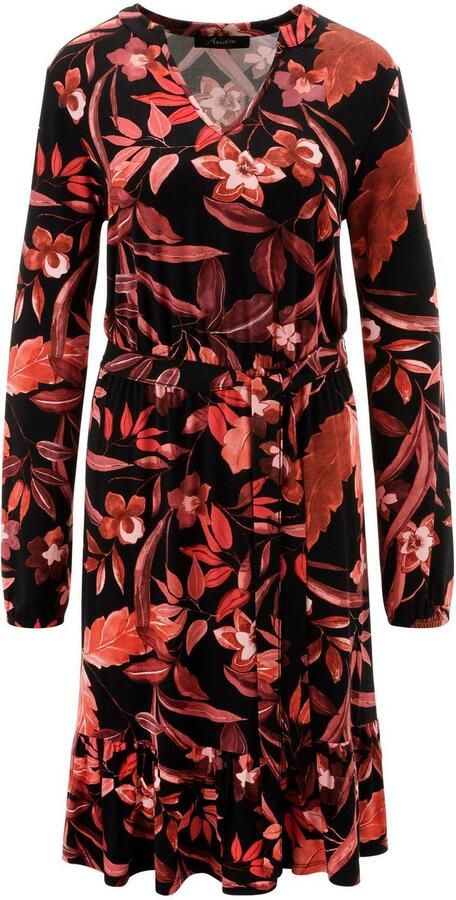 Aniston CASUAL Jerseyjurk bedrukt met grote bloe en bladeren nieuwe collectie (Met een afneembare bindstrik) - Foto 6
