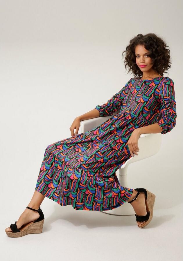 Aniston CASUAL Jerseyjurk met kleurrijke grafische print - Foto 3