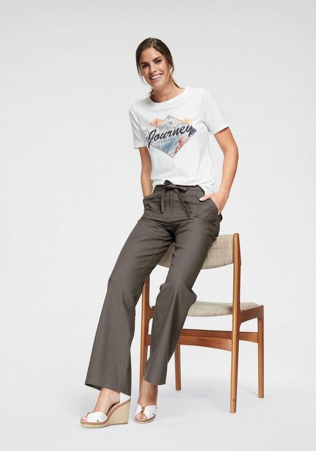 Aniston CASUAL Linnen broek met bindstrik - Foto 6