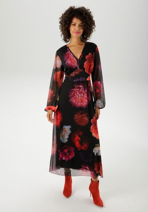 Aniston CASUAL Maxi-jurk bedrukt met kleurrijke grootschalige bloe nieuwe collectie - Foto 3