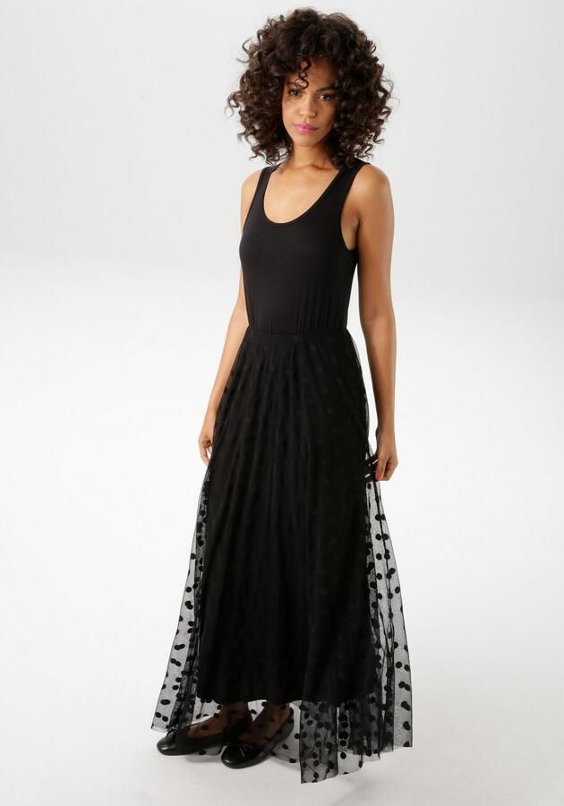 Aniston CASUAL Maxi-jurk met gestippeld mesh versierd rokdeel - Foto 3
