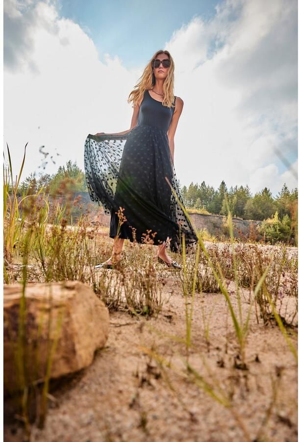 Aniston CASUAL Maxi-jurk met gestippeld mesh versierd rokdeel - Foto 6