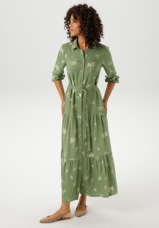 Aniston CASUAL Maxi-jurk met palmen bedrukt elk stuk is uniek (Met een afneembare bindstrik) - Foto 8