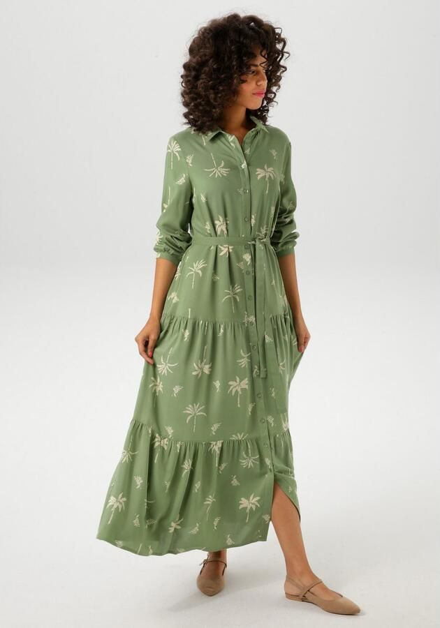 Aniston CASUAL Maxi-jurk met palmen bedrukt elk stuk is uniek (Met een afneembare bindstrik) - Foto 4