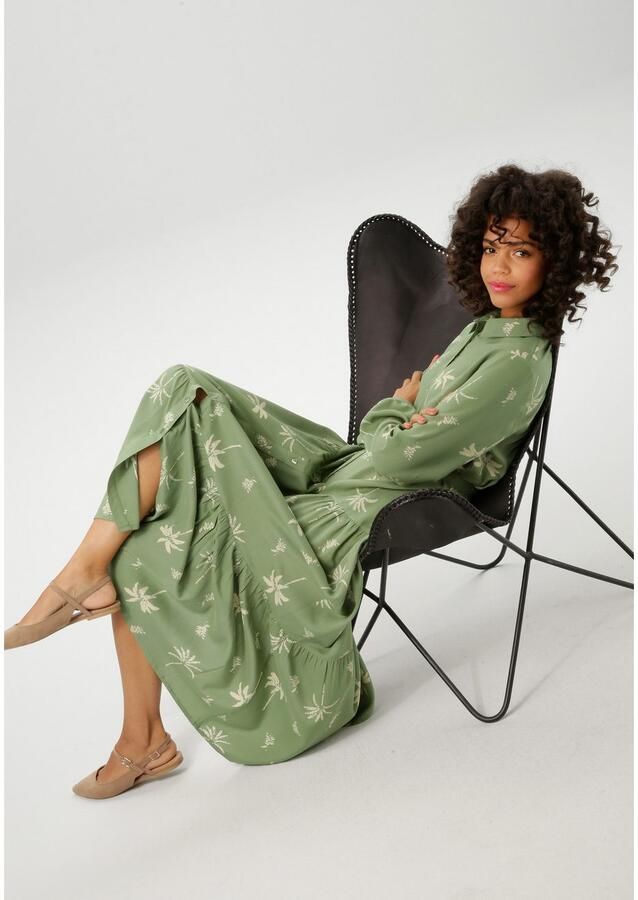 Aniston CASUAL Maxi-jurk met palmen bedrukt elk stuk is uniek (Met een afneembare bindstrik) - Foto 3