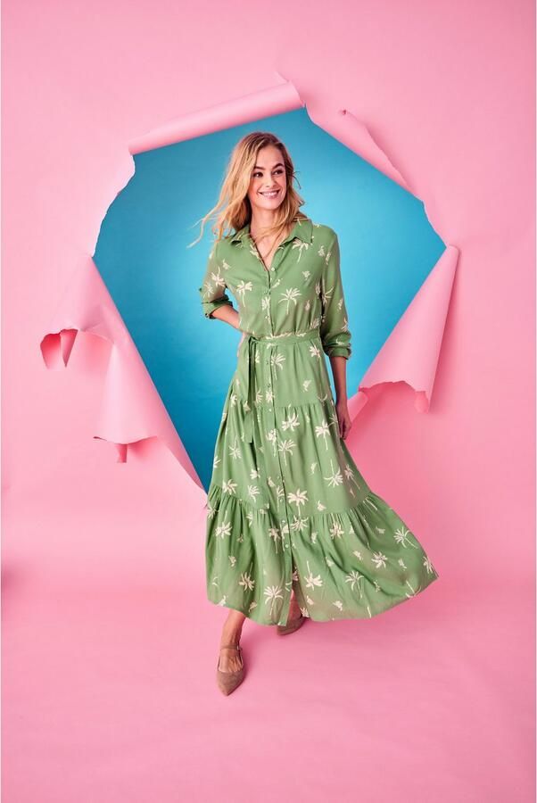 Aniston CASUAL Maxi-jurk met palmen bedrukt elk stuk is uniek (Met een afneembare bindstrik) - Foto 6