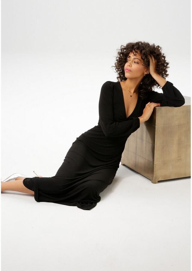 Aniston CASUAL Maxi-jurk met verfijnd knoop bij de decolleté - Foto 3