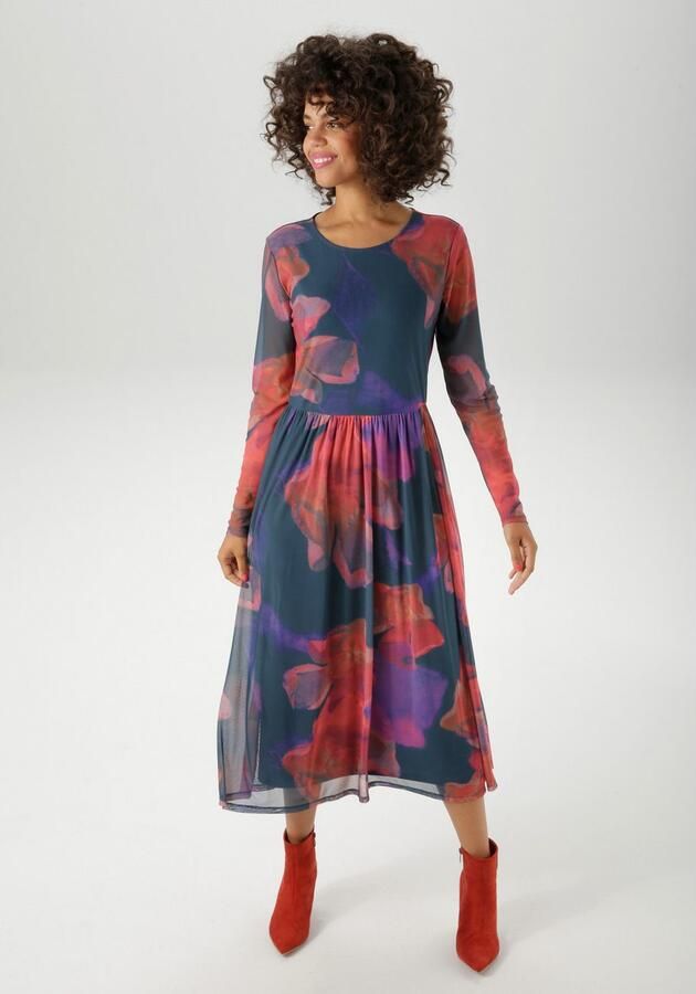 Aniston CASUAL Midi-jurk bedrukt met grootvlak batikbloe nieuwe collectie - Foto 3