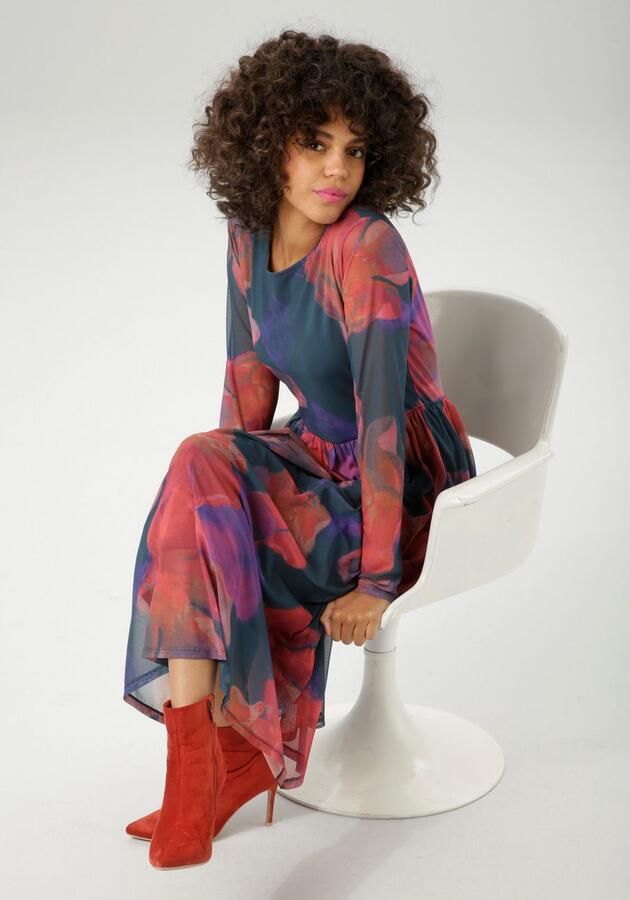 Aniston CASUAL Midi-jurk bedrukt met grootvlak batikbloe nieuwe collectie - Foto 5