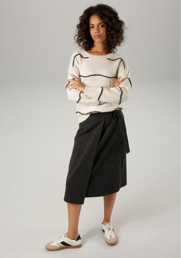 Aniston CASUAL Midirok met decoratieve gesp en bindband - Foto 4