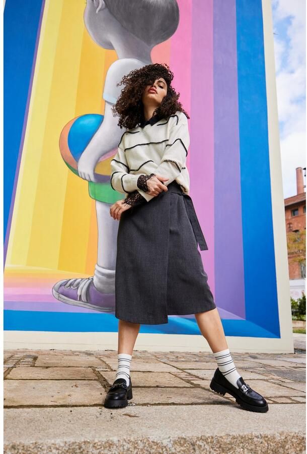 Aniston CASUAL Midirok met decoratieve gesp en bindband - Foto 6