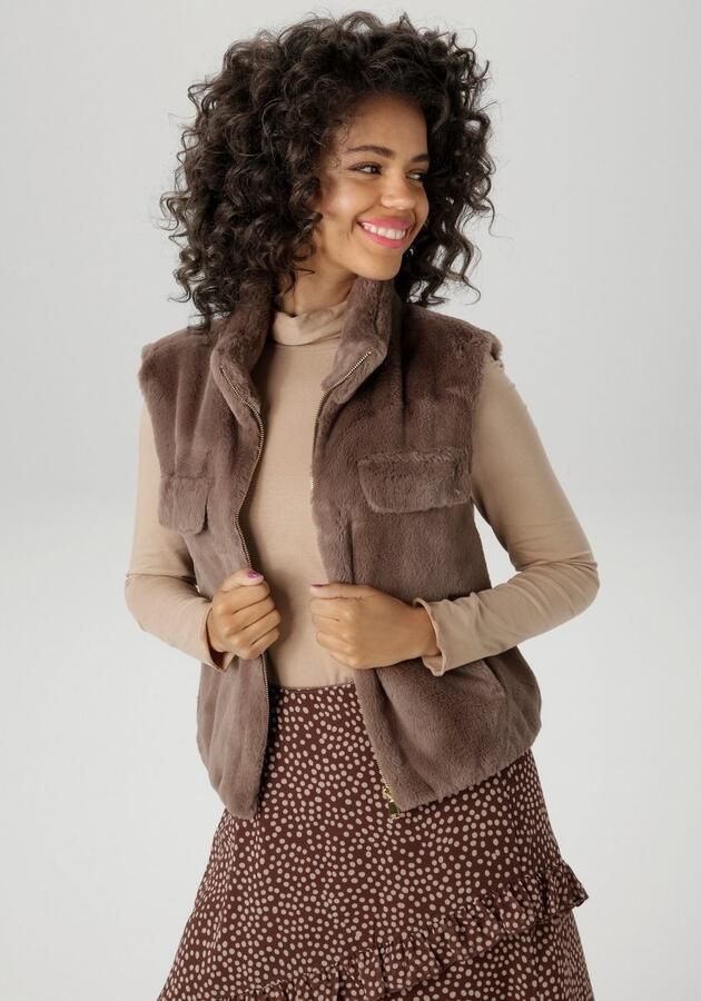 Aniston CASUAL Mouwloos pluchen vest in trendy kleurenpalet nieuwe collectie - Foto 3