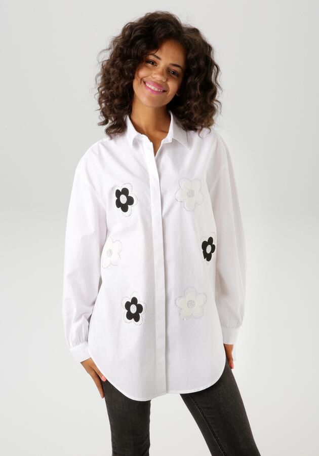 Aniston CASUAL Overhemdblouse met glinsterende steentjes versierde bloemapplicaties - Foto 7