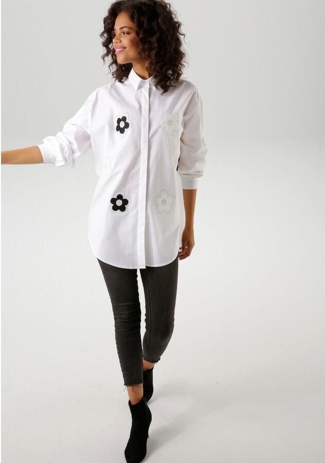 Aniston CASUAL Overhemdblouse met glinsterende steentjes versierde bloemapplicaties - Foto 3