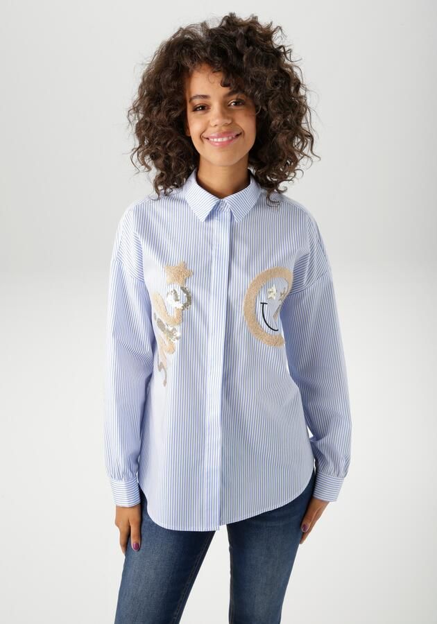 Aniston CASUAL Overhemdblouse met pailletten versierde smiley-applicaties nieuwe collectie - Foto 10