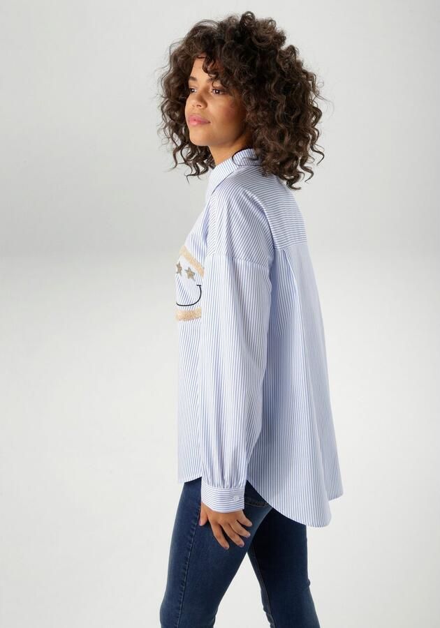 Aniston CASUAL Overhemdblouse met pailletten versierde smiley-applicaties nieuwe collectie - Foto 3