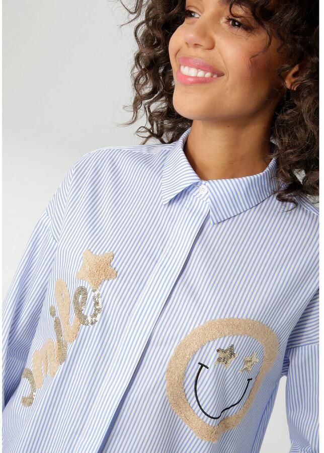 Aniston CASUAL Overhemdblouse met pailletten versierde smiley-applicaties nieuwe collectie - Foto 2