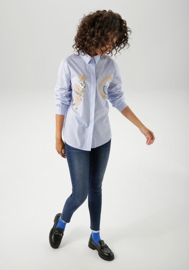 Aniston CASUAL Overhemdblouse met pailletten versierde smiley-applicaties nieuwe collectie - Foto 4