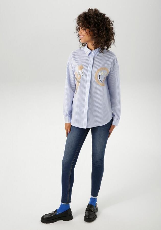 Aniston CASUAL Overhemdblouse met pailletten versierde smiley-applicaties nieuwe collectie - Foto 5