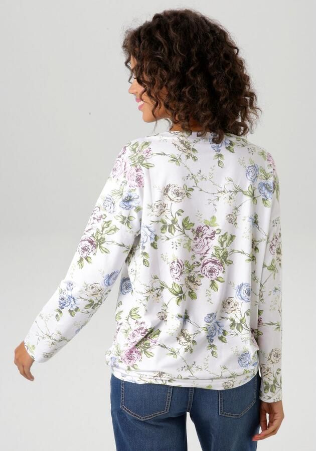 Aniston CASUAL Shirt met lange mouwen met zilverkleurige opschrift versierde rozenprint - Foto 5