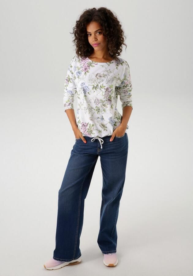 Aniston CASUAL Shirt met lange mouwen met zilverkleurige opschrift versierde rozenprint - Foto 6