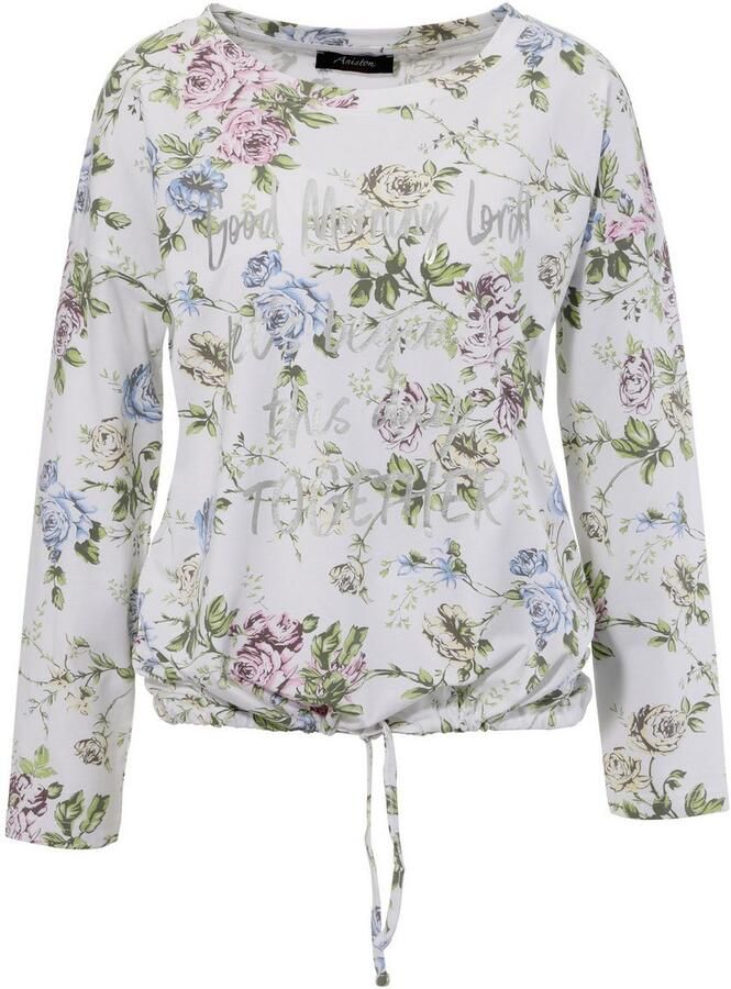 Aniston CASUAL Shirt met lange mouwen met zilverkleurige opschrift versierde rozenprint - Foto 2