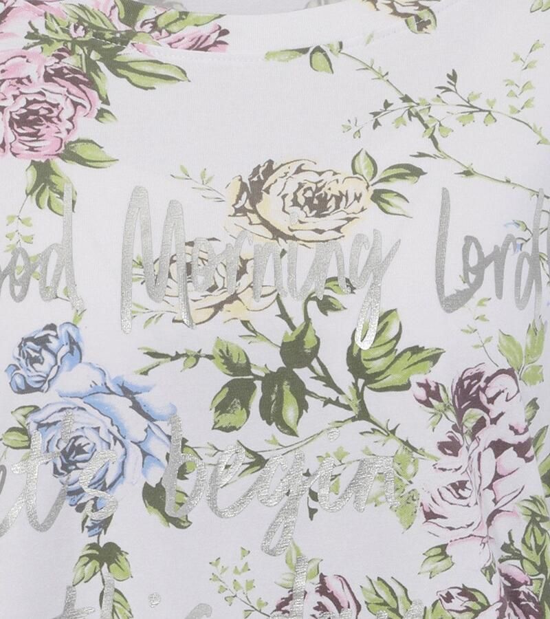 Aniston CASUAL Shirt met lange mouwen met zilverkleurige opschrift versierde rozenprint