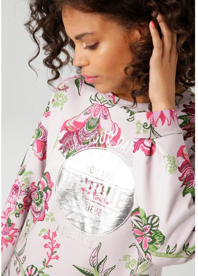 Aniston CASUAL Sweatshirt in extravagante bloemenprint met folieprint - Foto 3