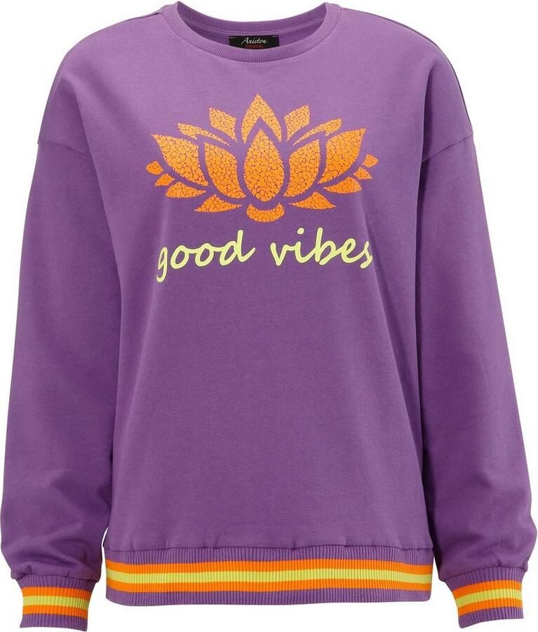 Aniston CASUAL Sweatshirt Print op voorkant met abstracte waterlelie en tekst