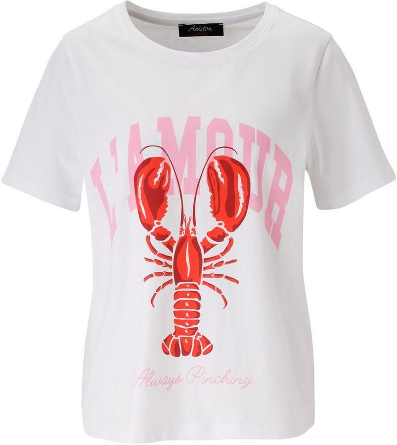 Aniston CASUAL T-shirt bedrukt met kreeften en opschriften nieuwe collectie