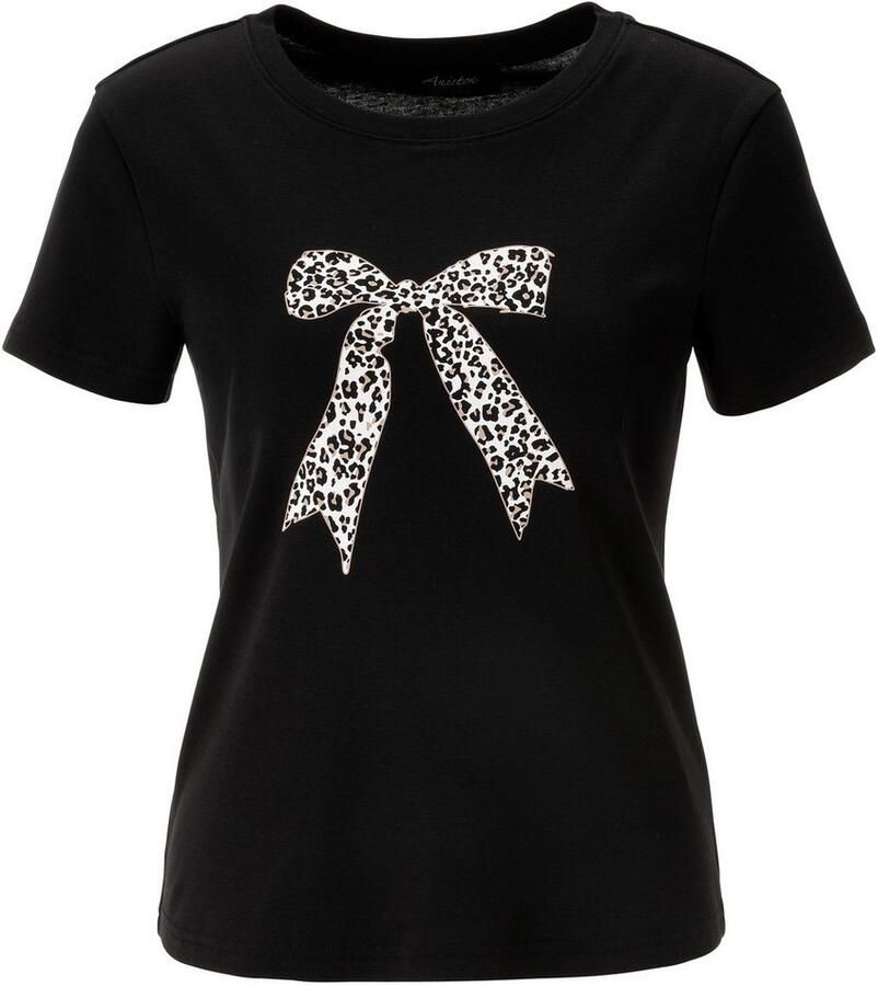 Aniston CASUAL T-shirt bedrukt met strik in luipaarddessin nieuwe collectie