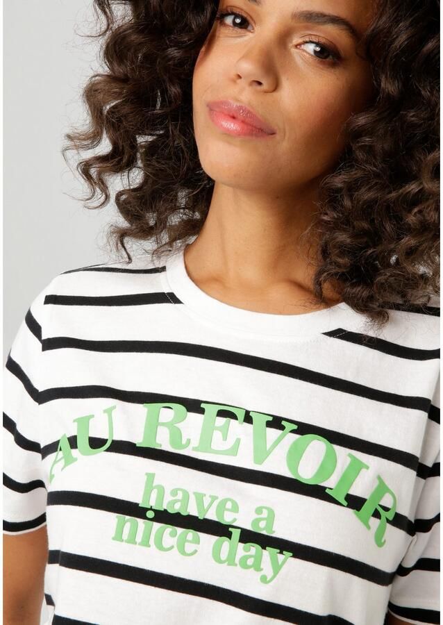 Aniston CASUAL T-shirt in streeppatroon met state t-opdruk - Foto 4