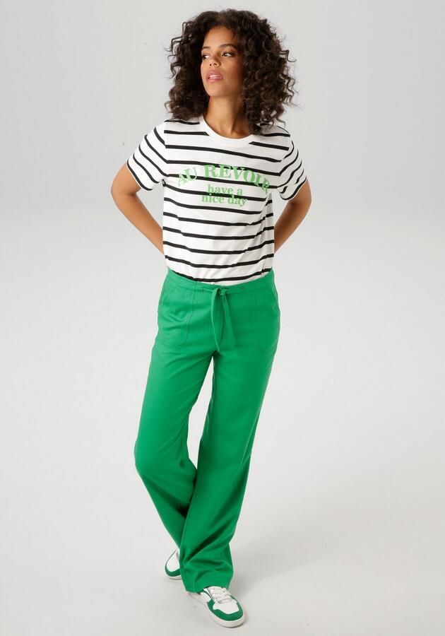 Aniston CASUAL T-shirt in streeppatroon met state t-opdruk - Foto 6