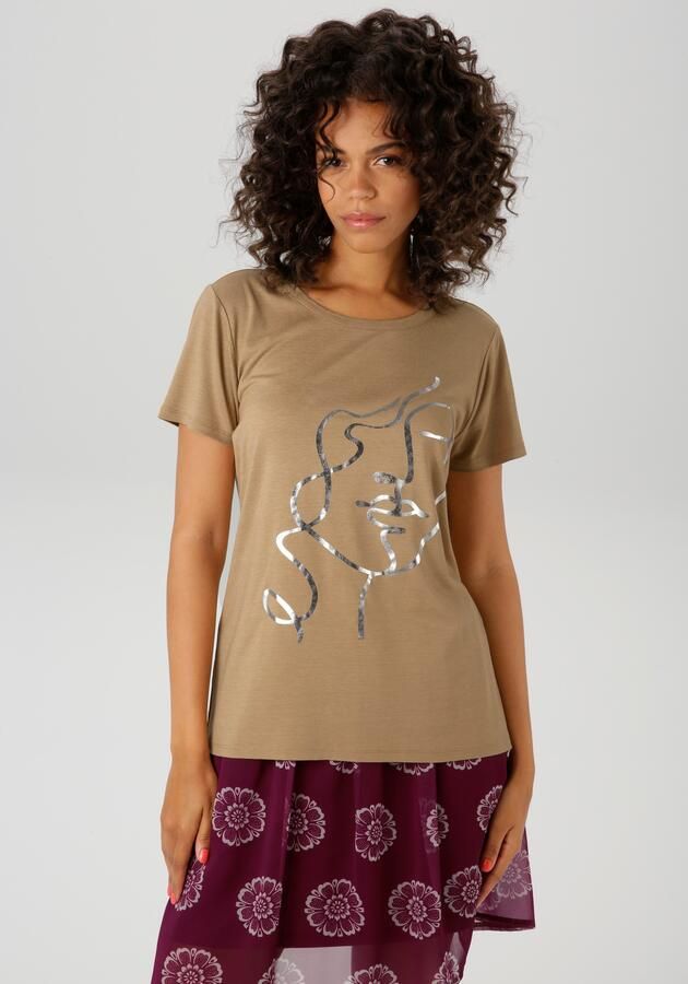 Aniston CASUAL T-shirt met abstract gezicht van glanzende folieprint - Foto 7