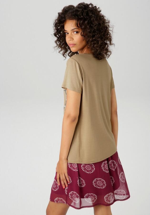 Aniston CASUAL T-shirt met abstract gezicht van glanzende folieprint - Foto 5