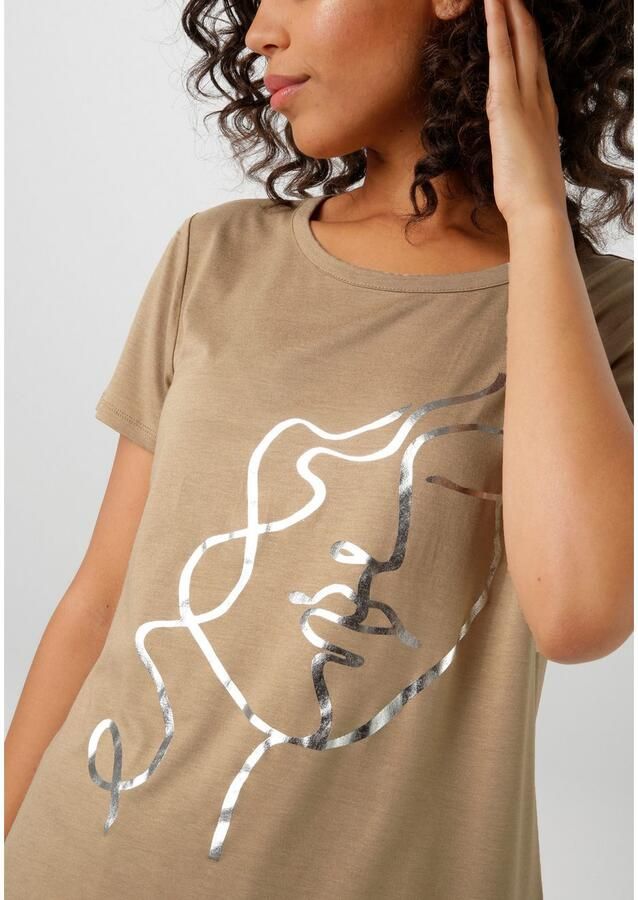 Aniston CASUAL T-shirt met abstract gezicht van glanzende folieprint - Foto 3
