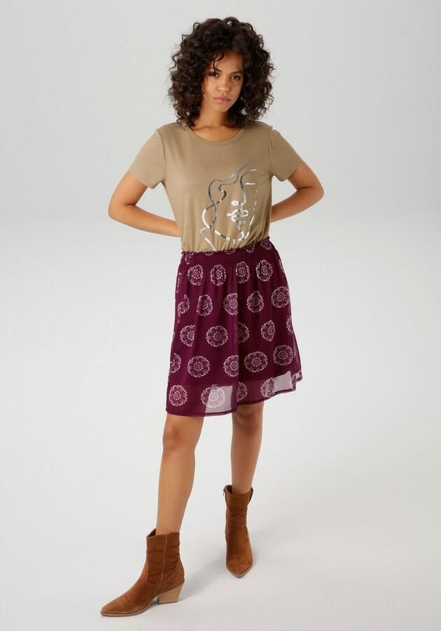 Aniston CASUAL T-shirt met abstract gezicht van glanzende folieprint - Foto 6