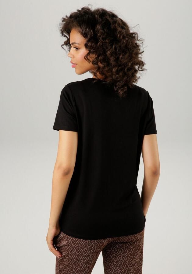 Aniston CASUAL T-shirt met abstract gezicht van glanzende folieprint - Foto 5